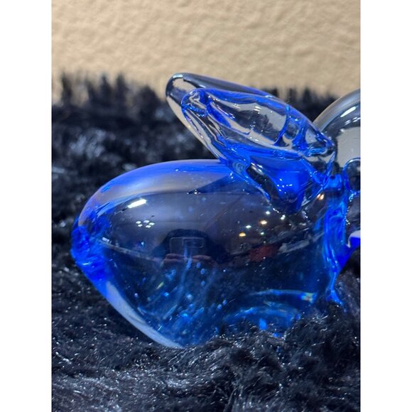Vintage Art Glass Solid Blue Glass Bunny Figurine - Picture 3 of 8